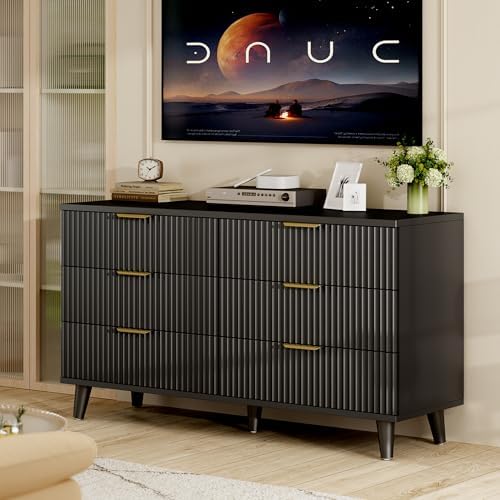 Wood Tall 6 Drawers Dresser, 53.2" W Fluted Modern Dressers for Bedroom - Image 5