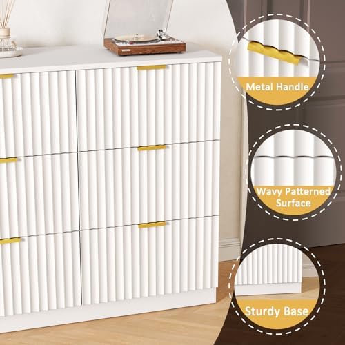 60.3" Wide Fluted 9 Drawer Dresser for Bedroom, White - Image 4