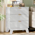 Xixini Fluted Nightstand with Charging Station, Tall Bedside Table, White - Image 3