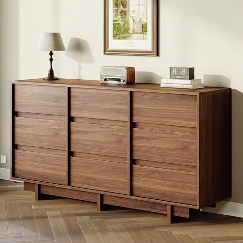 HOUROM Walnut Dresser for Bedroom, 59in Modern 9 Drawer Chest of Drawers - Image 7