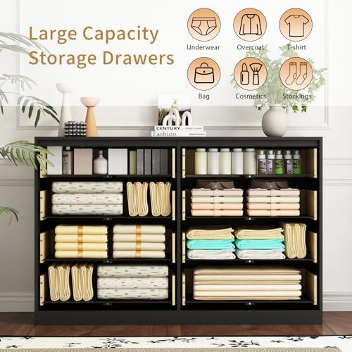 8 Drawer Fluted Dresser with Deep Drawers for Bedroom, Black丨55 Wide Modern Double Dresser, Wooden Chest of Dressers for Closet, Living Room Hallway and Entryway - Image 3