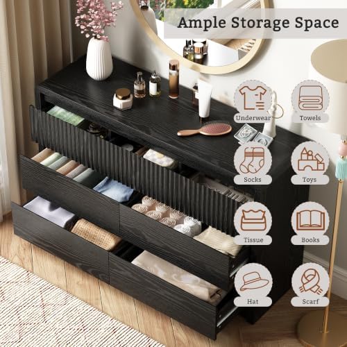 LYNSOM Black Fluted 7 Drawer Dresser for Bedroom, Curved Edge, 50" Wide - Image 4