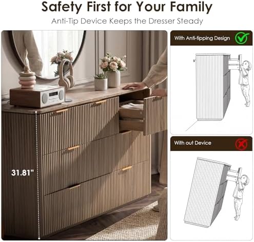 Fluted 7 Drawer Dresser for Bedroom, 54"W Wooden Dressers & Chest of Drawer - Image 6
