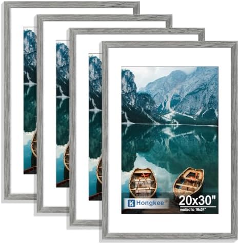 Hongkee 20x30 Frame Set of 4, 20 x 30 Grey Wood Style(Mat 16x24) by Hongkee