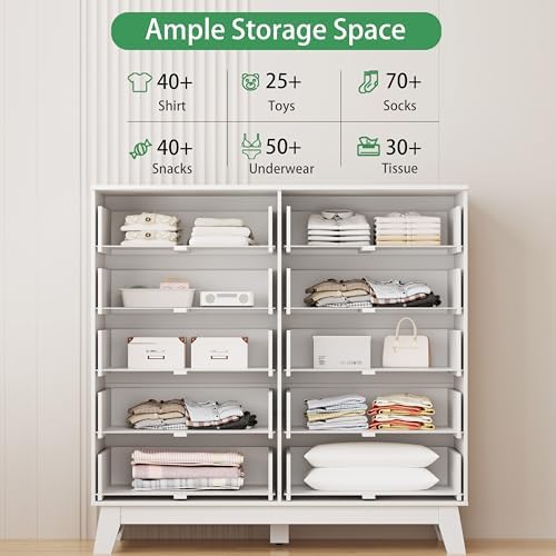 Xixini Fluted Dresser for Bedroom with 10 Drawers, 48" Wide Modern Chest of Drawers with Metal Handle, Wooden Dresser TV Stand, Wood Closet Clothes Storage Organizer for Living Room, Hallway, White - Image 3
