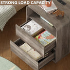 BORNOON Dresser with 2 Drawers and Charging Station, Fluted Bedside Table with Round Curved Corner, Hidden Handles, 2 AC Outlets and 2 USB Ports, Modern Wood End Table with Open Shelf for Bedroom - Image 3