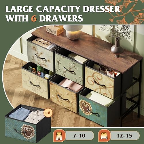 WLIVE Dresser for Bedroom with 6 Fabric Drawers, Floral Painted - Image 4