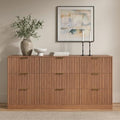 9 Drawer Dresser for Bedroom, 63" Wide Modern Fluted Chest of Drawers, Wooden Dresser with Gold Metal Handles, Mid Century Large Dresser TV Stand for Living Room Hallway Light Walnut by RESOM