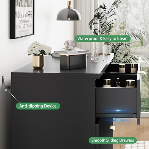 Xixini Fluted Dresser for Bedroom with 10 Drawers, 48" Wide Modern Chest of Drawers with Metal Handle, Wooden Dresser TV Stand, Wood Closet Clothes Storage Organizer for Living Room, Hallway, Black - Image 6
