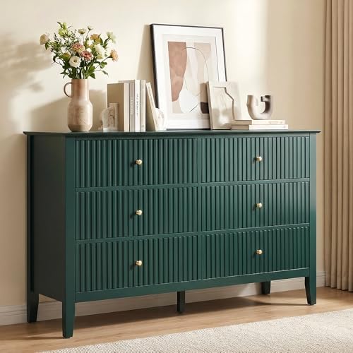 RoyalCraft 6 Drawer Dresser, Fluted Modern Wood Chest of Drawers, Long Dresser for Bedroom TV Stand Storage Cabinet for Living Room, Green by Bringyoubetterlife
