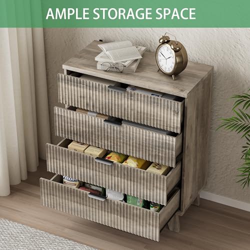 Xixini Fluted Nightstand with 4 Drawers, 31.5" Wide Side Table, Grey - Image 6