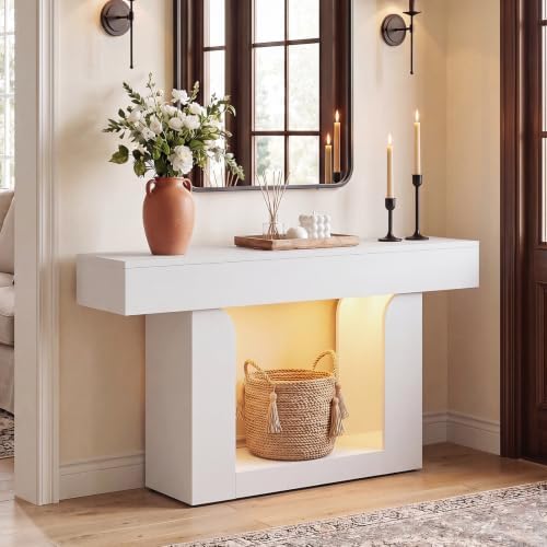 Homieasy Console Table, 47" Entryway Table with Charging Station, White - Image 3