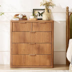 LEYAOYAO Fluted 5 Drawers Dresser for Bedroom Set of 2, 34" Tall Modern Chest of Drawers with Metal Handle, Curved Profile Design,Brown Wood Drawer Organizer for Bedroom, Living Room, Hallway - Image 5