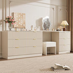 MAISONARIA L-Shaped Rotatable 9 Drawer Dresser for Bedroom, 71" Wide Deformable Beige Dresser with Gold Metal Handles, Modern Fluted Chest of Drawers for Bedroom, Living Room, Entryway, Hallway - Image 5