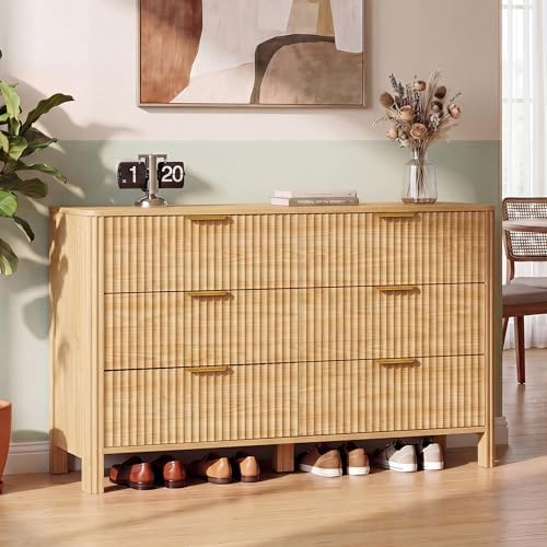 Wodeer 6 Drawer Dresser for Bedroom, 47" W Wood Storage Cabinet with Fluted Design, Modern Chest of Drawers & TV Stand for Living Room, Nursery Clothing Organizer with Metal Slides, Anti-Tipping by WODEER