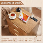 LEYAOYAO Fluted Nightstand Set of 2 with Charging Station,23" Modern Nightstand with Woodgrain Top, 3 Drawer End Table w/Storage, BedsideTables for Bedroom, Living Room, Curved Profile,Brown - Image 5