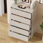 Furniway Beige Dresser for Bedroom, Modern Dresser with 5 Drawers and Smooth Slides, Wide Chest of Drawers with Golden Handles for Bedroom, Living Room, Closet, 15.7" D x 31.5" W x 47.2" H - Image 5