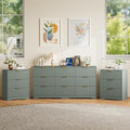9 Drawer Dresser and Nightstand Sets for Bedroom, Modern Fluted 3 Pcs Bedroom Dresser Furniture Sets, Wood Chest of Drawers and Nightstand Set of 2 with Metal Handles, Green by METOTI