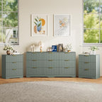 9 Drawer Dresser and Nightstand Sets for Bedroom, Modern Fluted 3 Pcs Bedroom Dresser Furniture Sets, Wood Chest of Drawers and Nightstand Set of 2 with Metal Handles, Green by METOTI
