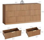 Natural Wood Dresser with 9 Drawer 63" Wide Fluted Dresser for Bedroom丨Long Dresser Modern Chest of Drawers with Gold Handle, Wood TV Stand Storage Organizer for Bedroom, Living Room, Natural Wood - Image 2