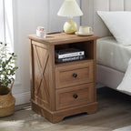 Farmhouse 2 Drawers Dresser,Natural Oak Small Dresser with Charging Station - Image 3