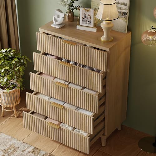 Wood Tall 5 Drawers Dresser, 27.6" W Fluted Modern Dressers for Bedroom - Image 3