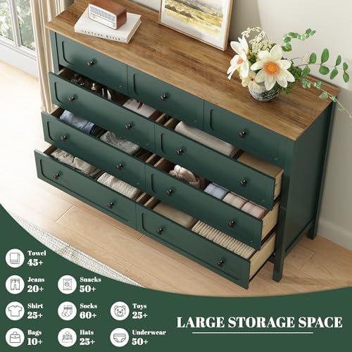CARPETNAL 55" Green Dresser for Bedroom with 9 Drawer & Deep Drawers - Image 4