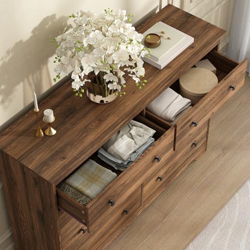 Dresser for Bedroom, 8 Drawer Dresser with Large Drawers, 51 Inch Wide Wood Chest for Living Room, Hallway, Walnut - Image 7