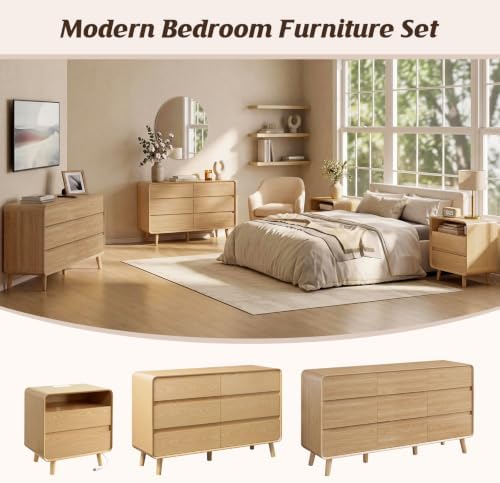 Nasonet 9 Drawer Dresser for Bedroom, 55'' Wide Modern Wood Chest of Drawers, Large Storage Drawer Dresser TV Stand, Oak - Image 6