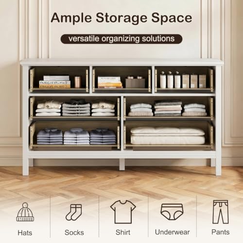 CARPETNAL 55" White Dresser for Bedroom with 7 Drawers & Modern Gold Handle - Image 4