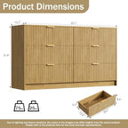 Furniway Mid Century Modern Dresser for Bedroom, 6 Drawer Wood Dresser with Fluted Front, 55.1" Wide Chest of Drawers for Living Room, Hallway, Natural Oak - Image 2