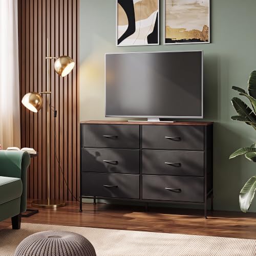 WLIVE Dresser for Bedroom with 6 Fabric Drawers, Black and Rustic Brown - Image 2