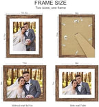 Hongkee 9x11 Picture Frame Set of 4, Made of Real Glass and Rustic Brown Frame - Display Picture 7x9 with Mat or 9x11 Without Mat, 9 by 11 Photo for Wall or Tabletop - Image 2