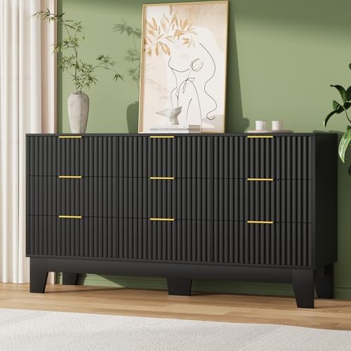 GarveeHome 59" Wide Fluted 9 Drawers Dresser, Black - Image 3