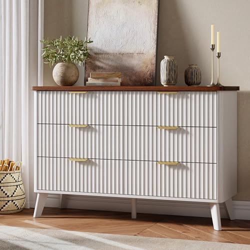 GarveeHome Fluted Dresser for Bedroom with 6 Deep Drawers, White by GarveeHome