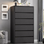 Standifurno Black 56" Tall Dresser for Bedroom, Fluted Modern 6 Drawers Deep Dressers, Wood Chest of Drawers with Handleless, Curved Profil Storage Closet Dressers for Bedroom, Living Room, Hallway by StandifurnoFurniture