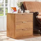 LEYAOYAO Fluted Nightstand with Charging Station, 23" Modern Night Stand with Woodgrain Top, 3 Drawers End Table w/Storage, Bedside Tables for Bedroom, Living Room, Curved Profile Design,Brown by LEYAOYAO-Findtheshiningpointofyourideallife%EF%BC%81
