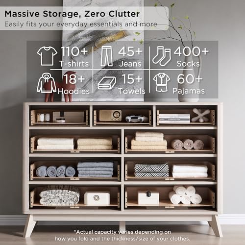 T4TREAM 54" Wide Fluted 9 Drawer Dresser for Bedroom, White Alder - Image 3