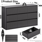 Standifurno Fluted 9 Drawers Dresser, 57" Wide Dresser for Bedroom, Modern Chest of Drawers with Curved Profile, Handleless, Wood Large Dressers TV Stand with Organizer Storage, Living Room, Black - Image 2