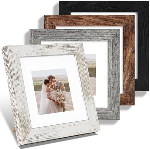 Hongkee 6x6 Picture Frame Set of 4, Made of Real Glass and Multicolour Wooden Frame, 6 by 6 Photo for Wall or Tabletop - Display Picture 4x4 with Mat or 6x6 Without Mat by Hongkee
