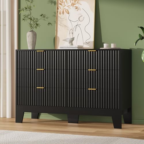 GarveeHome 47.2" Wide Fluted 6 Drawers Dresser, Black - Image 3