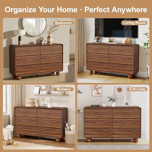 Modern 6 Drawer Dresser for Bedroom, 48" Wooden Chest of Drawers, Walnut - Image 5