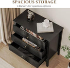 RoyalCraft Large 3 Drawer Dresser Set of 2, Fluted Chest of Drawers with Storage, Modern Painted 30 inch Tall Nightstand for Bedroom Living Room Entryway, Black - Image 4