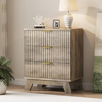 Xixini Fluted Dresser for Bedroom with 3 Drawers, 24" Wide Modern Chest of Drawers with Metal Handle, Wooden Dresser TV Stand, Wood Closet Clothes Storage Organizer for Living Room, Hallway, Grey by Xixini
