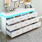 Hlivelood 10 Drawer Dresser with LED Light and Charging Station, Modern Chest of Drawers for Closet, Wide Drawer Organizer Cabinet for, Living Room, Entryway, Hallway, White - Image 3