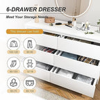 VERYKE White 6 Drawer Dresser for Bedroom,Chest of Drawers with No-Handle Design for Closet,Modern Wood Dresser Bedroom Storage Furniture - Image 4