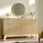 HUANLEGO Fluted Dresser for Bedroom with 9 Drawers, Oak - Image 2