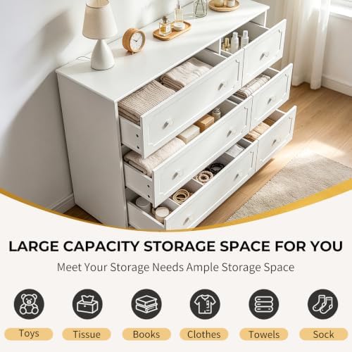Karl home 6 Drawers White Dresser, Tall Wood Chest for Bedroom - Image 5