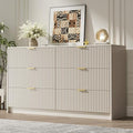 MAISONARIA 6 Drawer Dresser for Bedroom, 55" Wide Modern Chest of Drawers with Gold Metal Handles, Fluted Wood TV Stand for Living Room, Hallway(Beige) by MAISONARIA