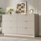 MAISONARIA 6 Drawer Dresser for Bedroom, 55" Wide Modern Chest of Drawers with Gold Metal Handles, Fluted Wood TV Stand for Living Room, Hallway(Beige) by MAISONARIA